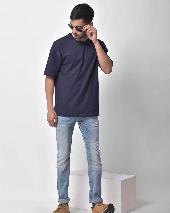 Dropshoulder Tee - Navy Blue - YK Clothing