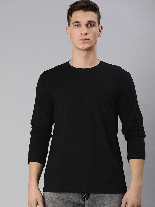 FULL SLEEVES ROUND NECK T-SHIRT - BLACK - YK Clothing
