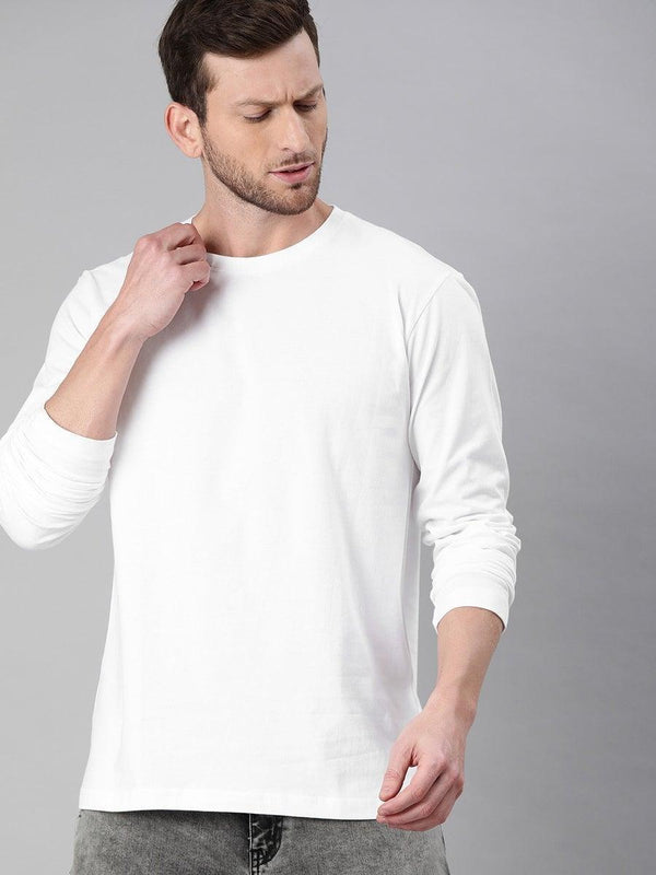 FULL SLEEVES ROUND NECK T-SHIRT - White - YK Clothing