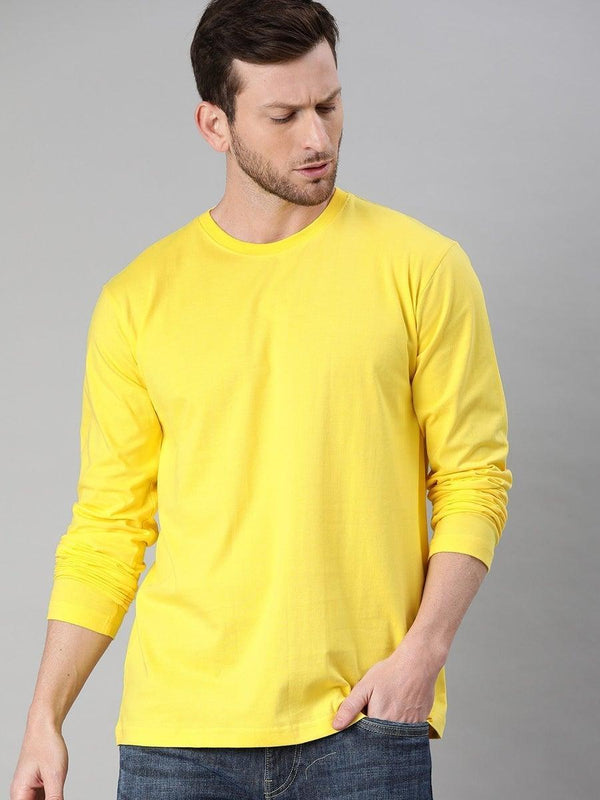 FULL SLEEVES ROUND NECK T-SHIRT - Yellow - YK Clothing