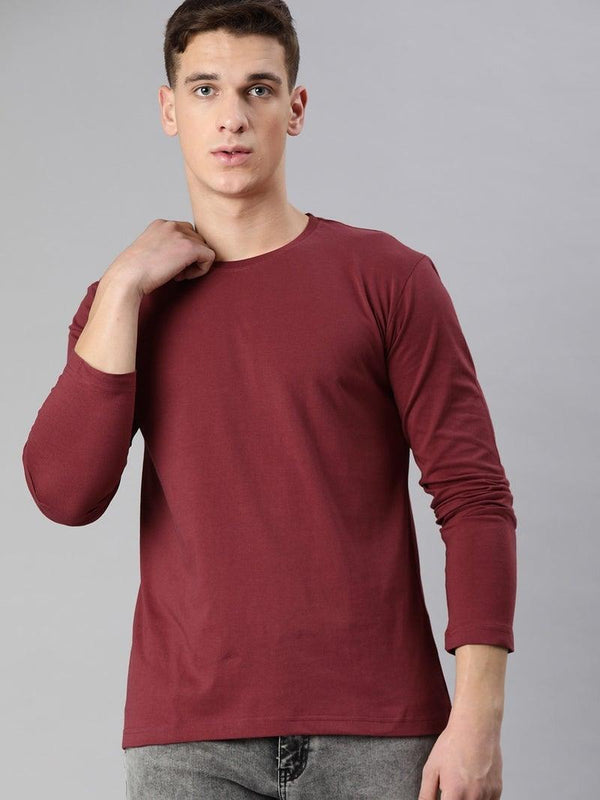 FULL SLEEVES ROUND NECK T-SHIRT - Maroon - YK Clothing