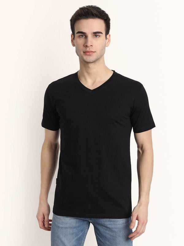 V Neck SHORT SLEEVE T SHIRT - Black - YK Clothing