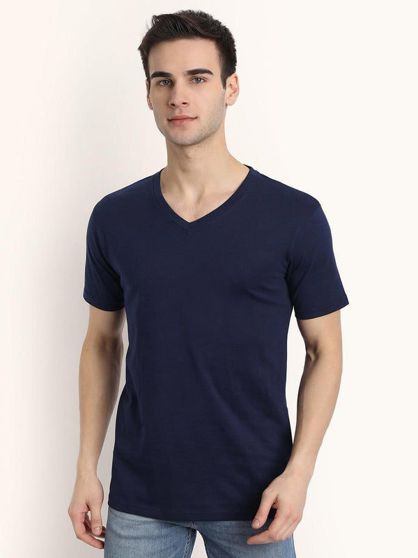 V Neck SHORT SLEEVE T SHIRT - Navy Blue - YK Clothing