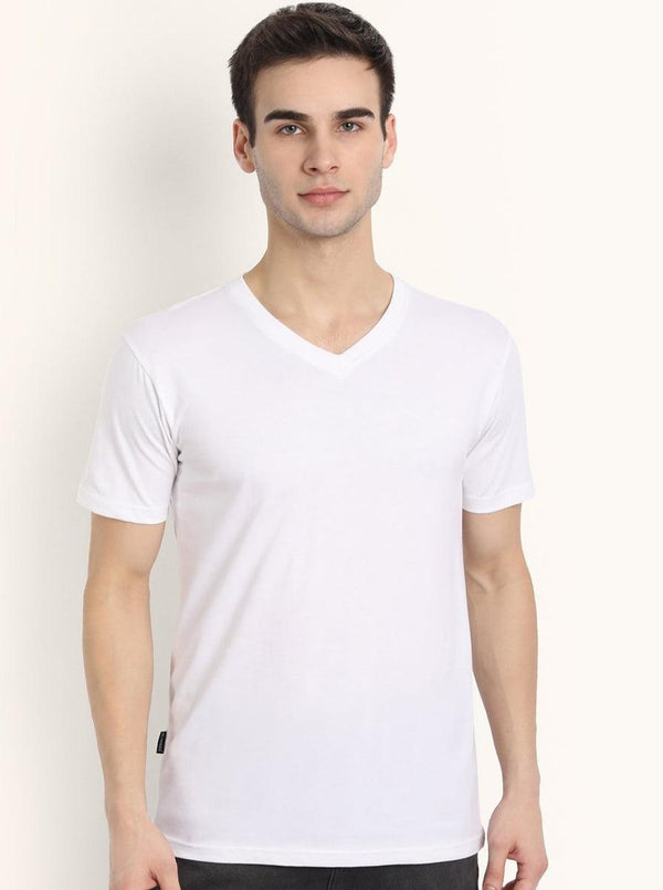 V Neck SHORT SLEEVE T SHIRT - White - YK Clothing
