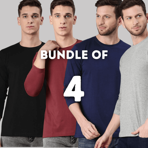 Bundle Of 4 Full Sleeves T Shirt Round Neck - YK Clothing