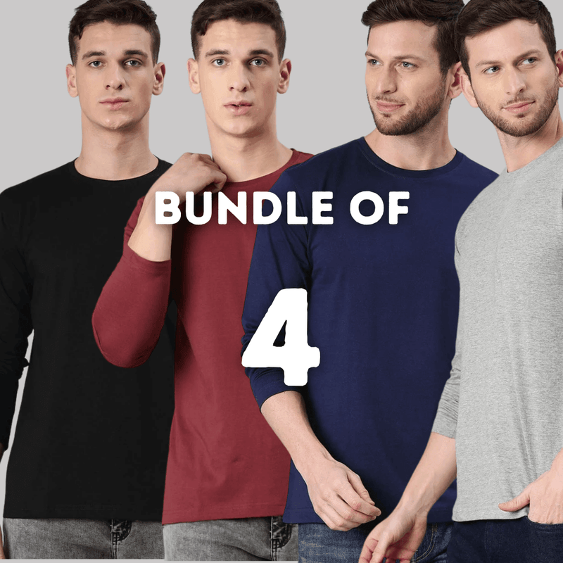 Bundle Of 4 Full Sleeves T Shirt Round Neck - YK Clothing