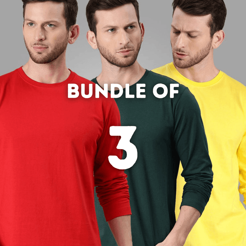 Bundle Of 3 Full Sleeves T Shirt Round Neck - YK Clothing