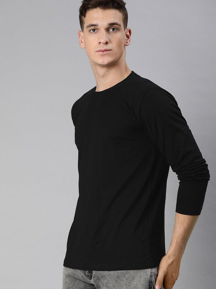 FULL SLEEVES ROUND NECK T-SHIRT - BLACK - YK Clothing