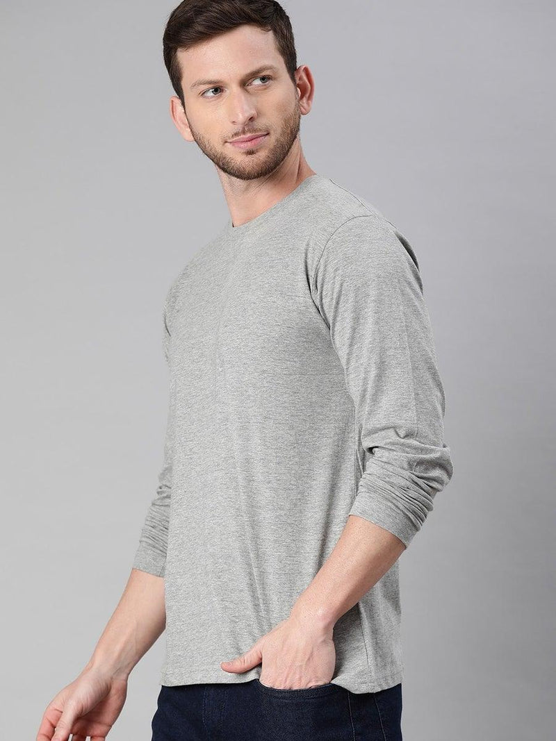 FULL SLEEVES ROUND NECK T-SHIRT - Gray - YK Clothing