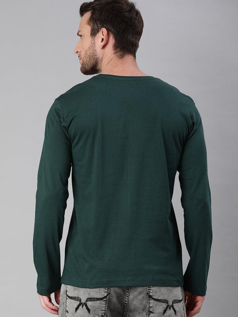 FULL SLEEVES ROUND NECK T-SHIRT - BOTTLE GREEN - YK Clothing