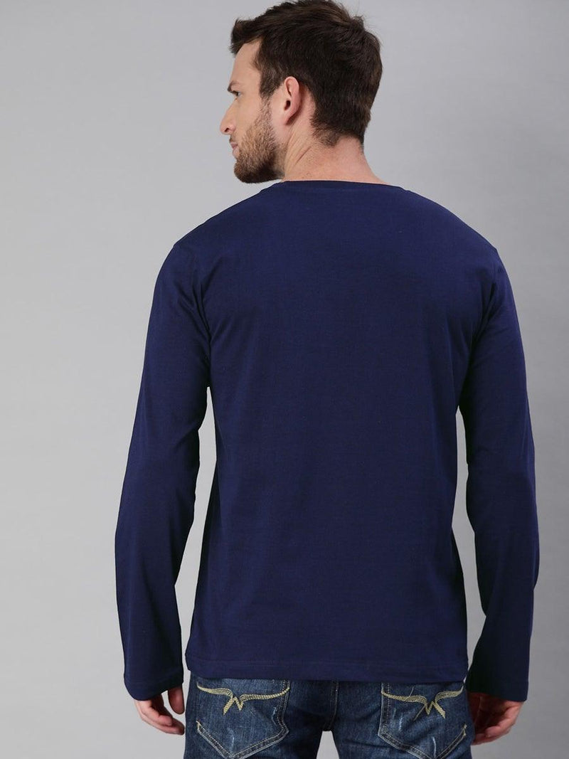 FULL SLEEVES ROUND NECK T-SHIRT - NAVY BLUE - YK Clothing