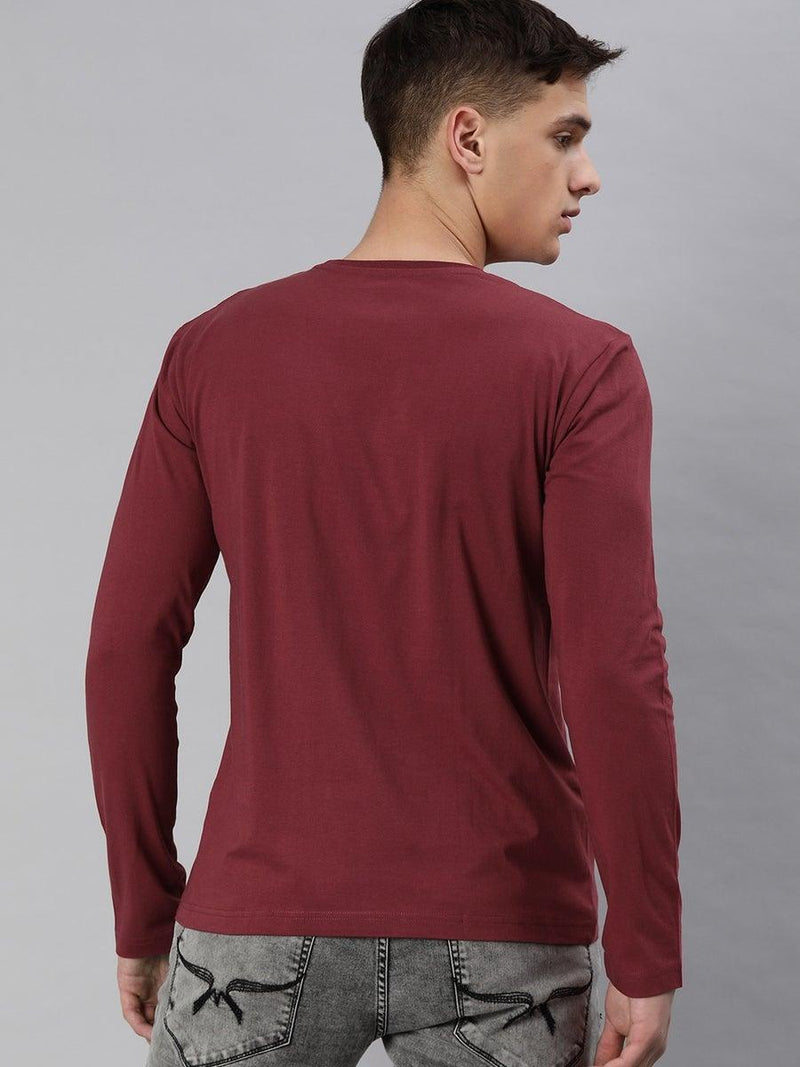 FULL SLEEVES ROUND NECK T-SHIRT - Maroon - YK Clothing