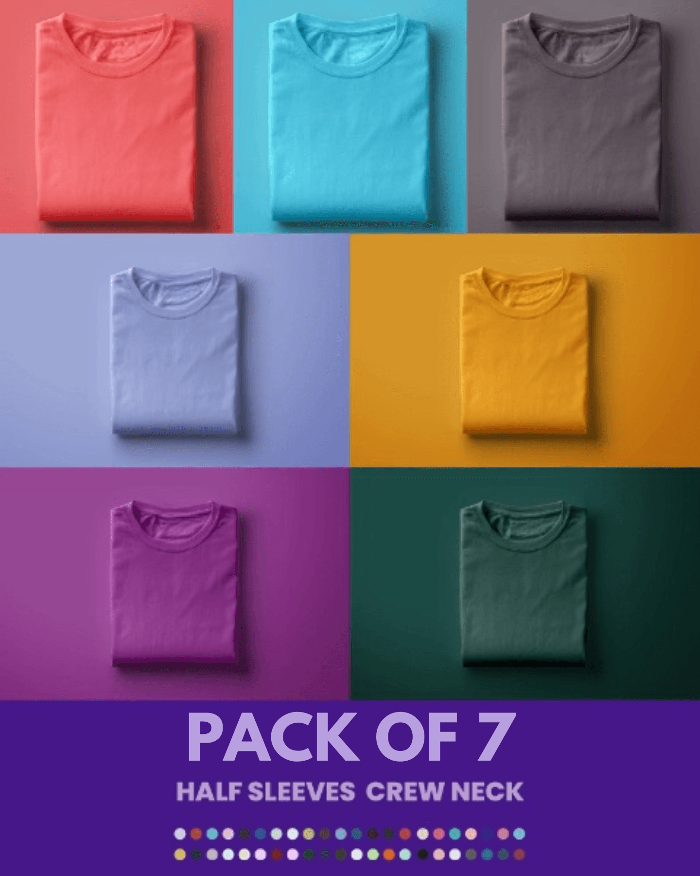 Basic T-Shirts Pack of 7 | Comfortable Minimalist Cotton Tees | YK Clothing