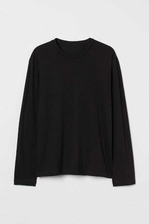 FULL SLEEVES ROUND NECK T-SHIRT - BLACK - YK Clothing