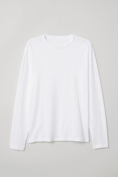 FULL SLEEVES ROUND NECK T-SHIRT - White - YK Clothing