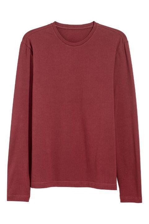 FULL SLEEVES ROUND NECK T-SHIRT - Maroon - YK Clothing