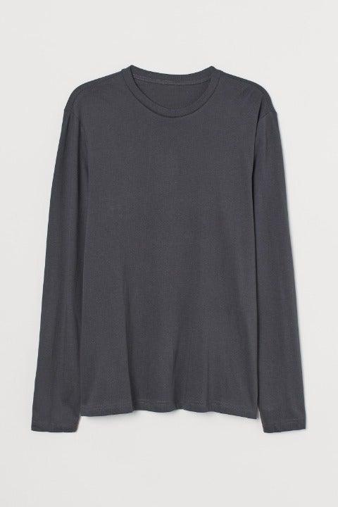 FULL SLEEVES ROUND NECK T-SHIRT - Charcoal - YK Clothing